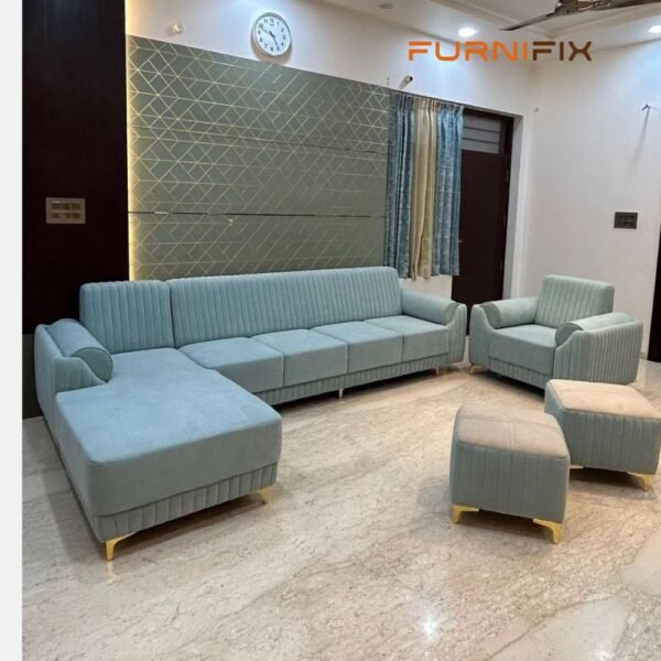 Furnifix Premium Edition C Shape Sofa - Sky Blue