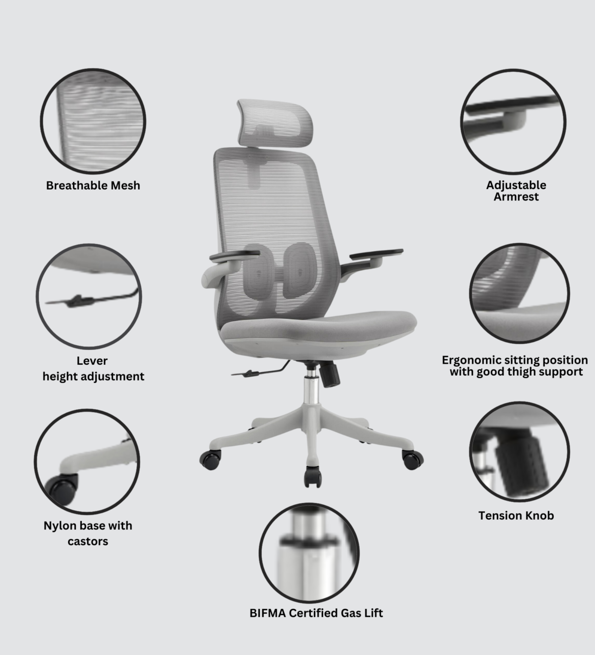 Furnifix Classic Luxury Office Chair (Grey)